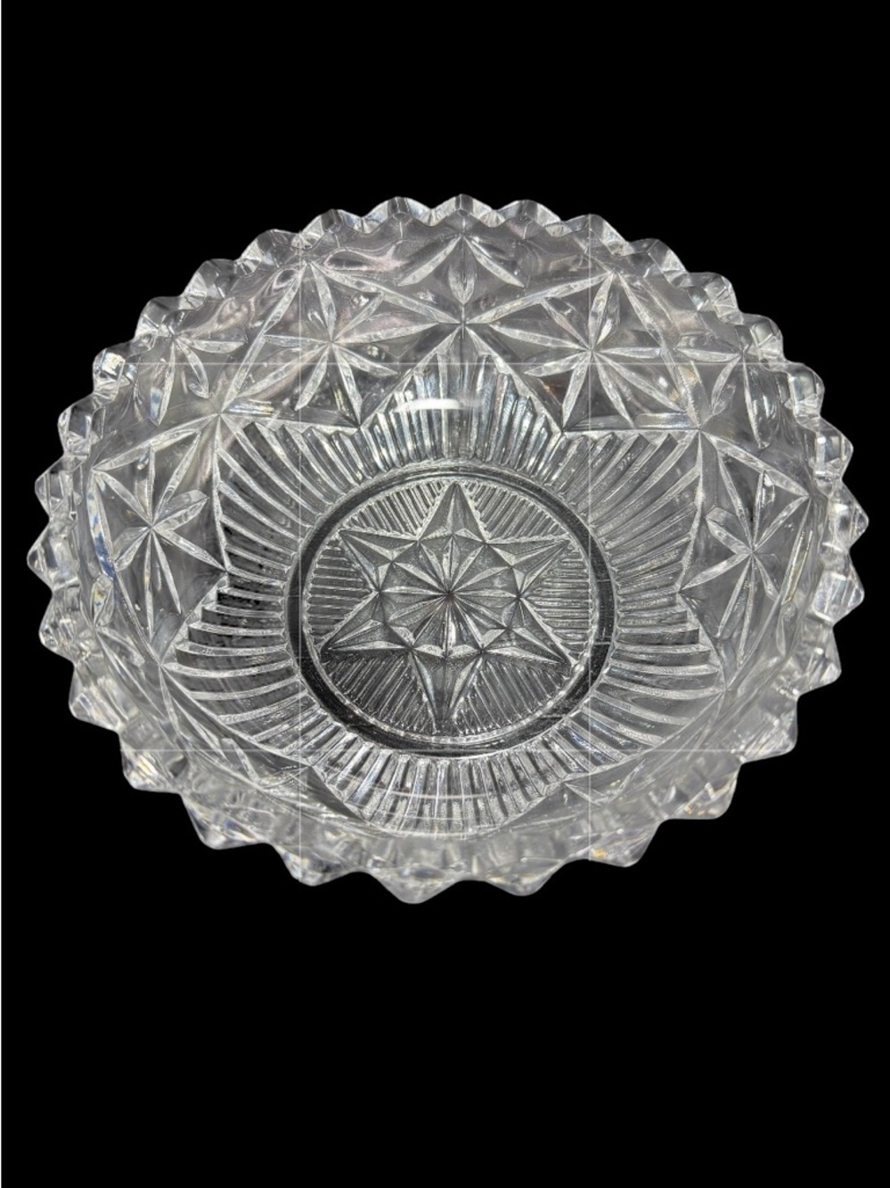 Crystal Bowl Antique American Brilliant Star Pressed Glass 8" ABP Sawtooth Rim